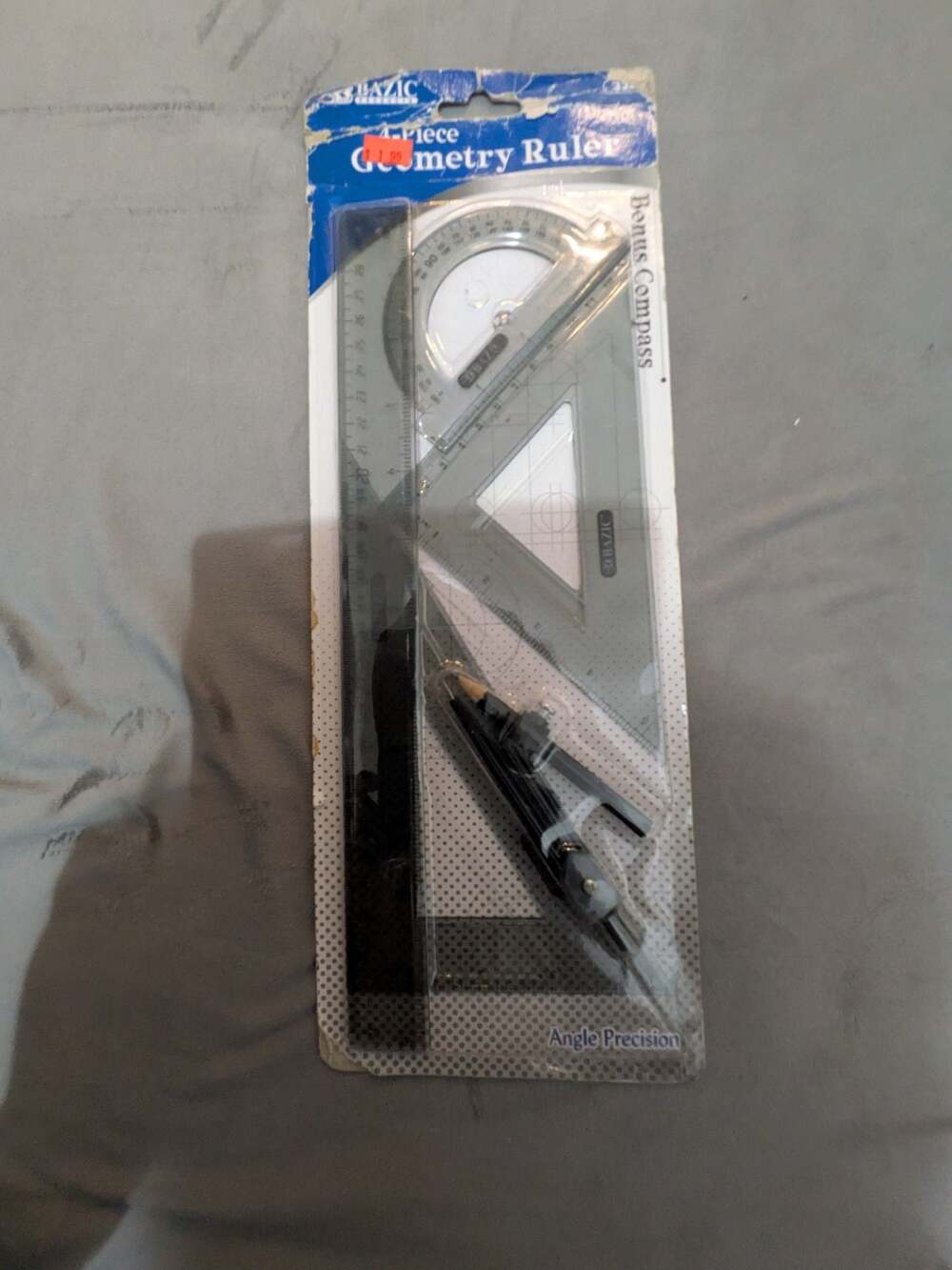 BAZIC 4-Piece Geometry Ruler Combination Set with Bonus Compass